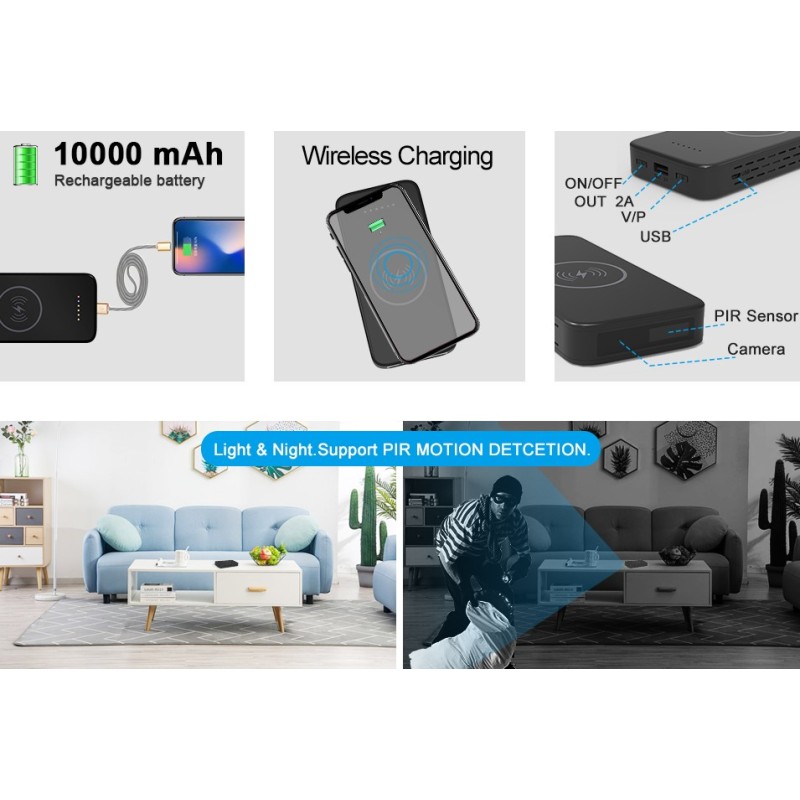 Power Bank con Telecamera 180 Giorni di Rilevamento del Movimento Full HD